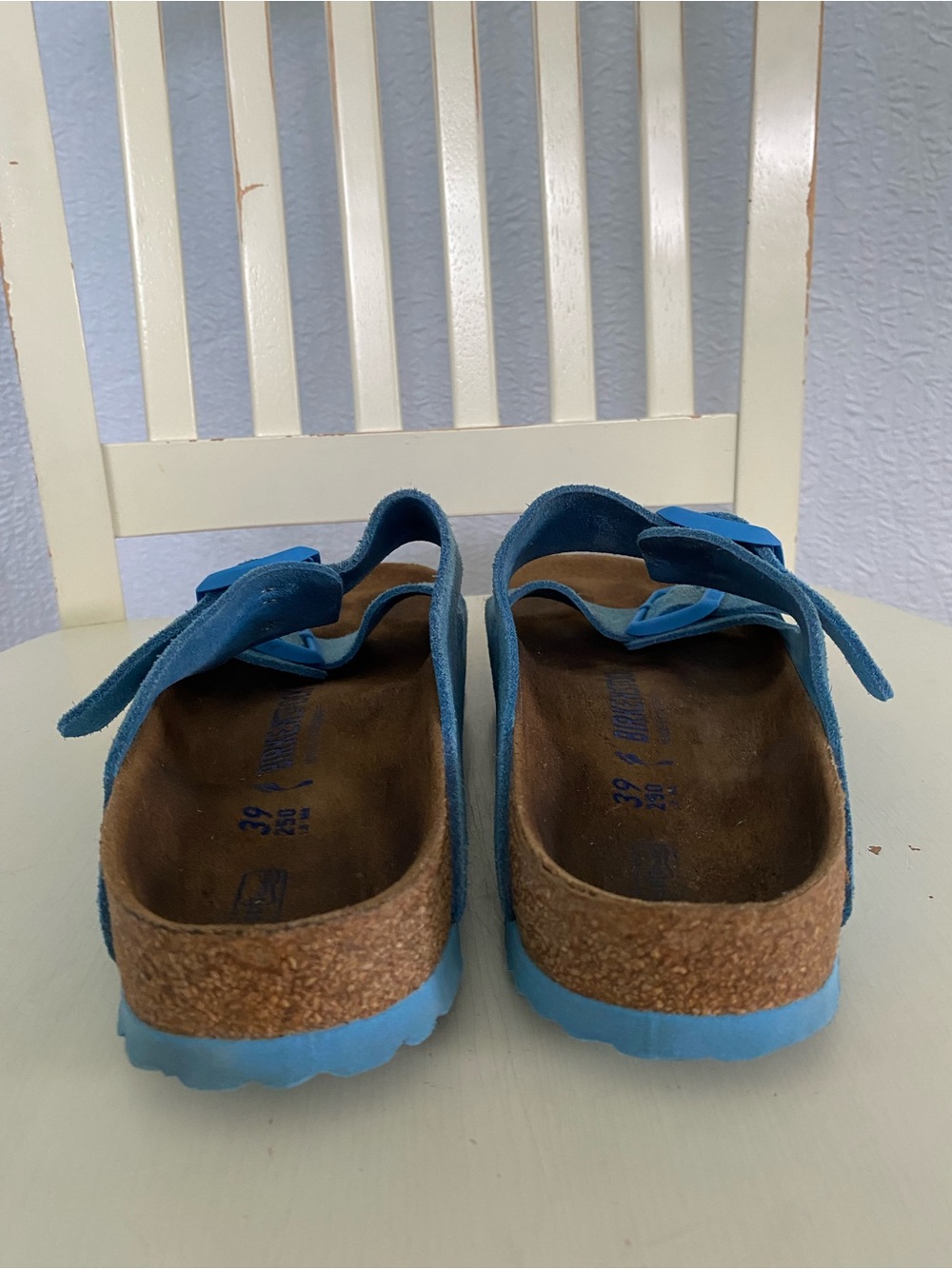 Birkenstock Arizona Two-Strap Suede Softbed Sandals in Blue - Picture 4 of 10